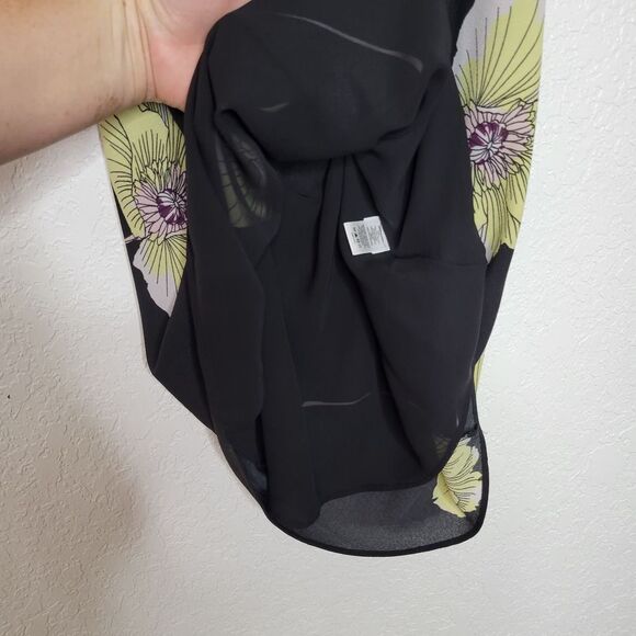 1.STATE Black Yellow Floral Draped-Back Slip Strappy Cowl Mini Dress Size Small - Picture 4 of 5